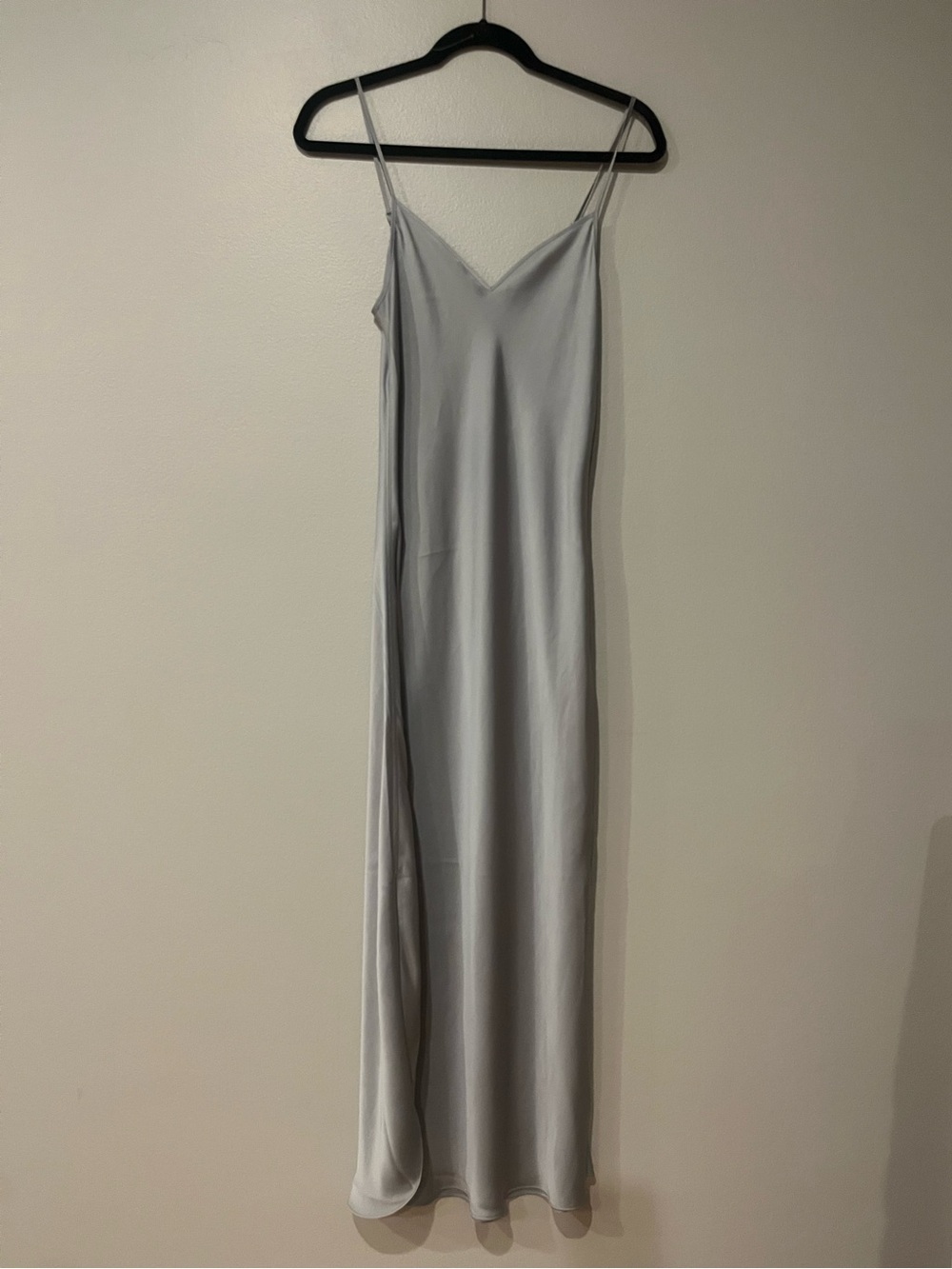 AllSaints Silver Satin Slip Maxi Dress Size Small